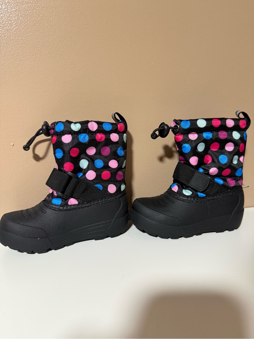 Kids Black Snow Boots with Colorful Polka Dots
